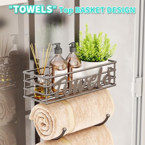 HapiRm Towel Racks for Bathroom Storage - 6 Tier Over The Door & Wall Mount Rolled Towel Storage Organizer Holder with Metal Shelf Basket for Small Bathroom, Camper, Rv - Patented - Image 3
