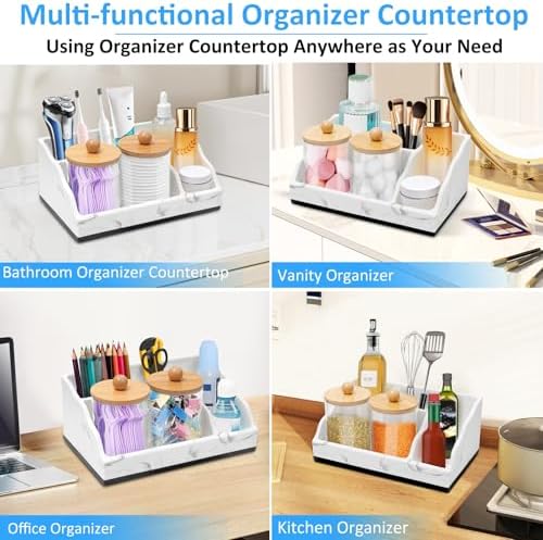 Bathroom Counter Organizer, White Marble Toothbrush Holders for Bathrooms with 2PCS Qtip Holder, Bathroom Organizer Countertop Toothbrush and Toothpaste Holder for Makeup Organizer for Vanity - Image 7