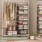 Hanging Closet Organizer and Storage - 8 Tier Closet Hanging Organizer Shelves, Metal & Foldable Hanging Storage Organizer Baskets with Adjustable Dividers for Clothing Sweaters Shoes Handbags - Image 6
