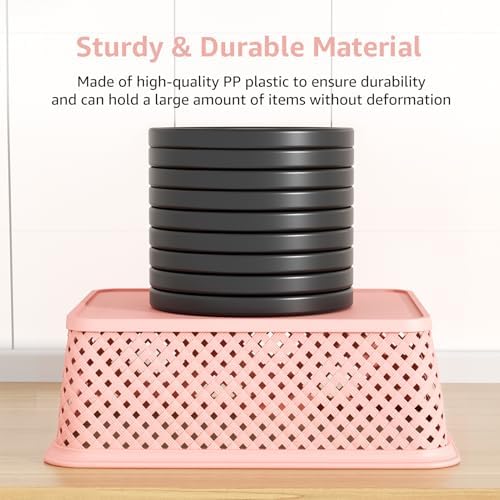 MaxGear 3 Pack Plastic Storage Baskets, Large, Pink - Image 2