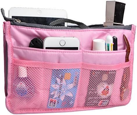 Vercord Purse Organizer Insert for Handbags Bag Organizers Inside Tote Pocketbook Women Nurse Nylon 13 Pockets Pink Medium by Vercord