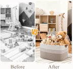 45L Small Woven Laundry Basket Hamper with Leather Handles,Brown - Image 3