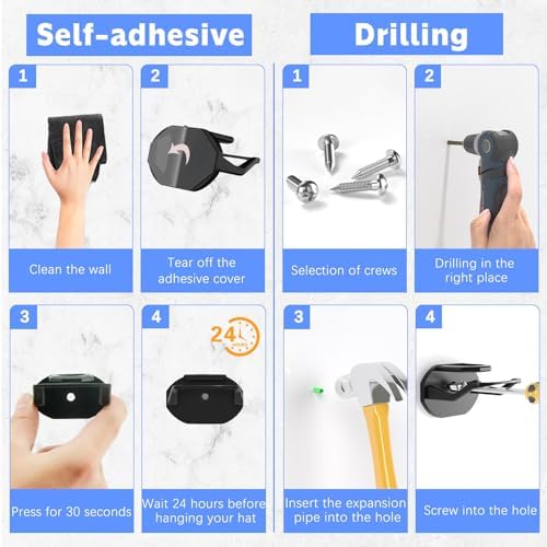 16 Pack Adhesive Hat Hooks for Wall, Super Strong Hat Rack for Baseball Caps, Hat Organizer Display for Home Decor, Hat Hangers Holder for Wall, Door, Closet, No Drilling - USA Patented (Black) - Image 5