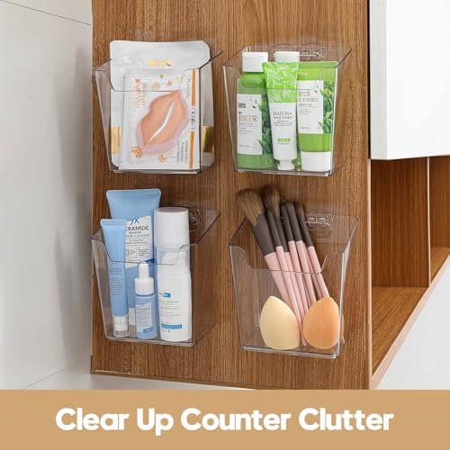Clear Inside Cabinet Door Organizer, 6 Pack Plastic Wall Storage Bin Adhesive, Vertical Versatile Caddy Makeup Brush Pen Holder for Small Spaces in Bathroom, Office, Kid's Room Organization, No-Drill - Image 4