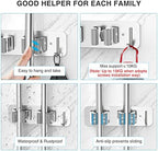 homeasy Wall Mount Mop and Broom Holder, Heavy Duty Stainless Steel Organizer Rack with Hooks | 2-Pack, 2-in-1 No Drill & Screw Installation, Silver - Image 4