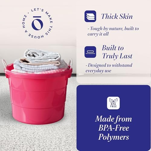 HOMZ 2-Pack Utility Tub, Large Plastic Storage Bucket with Rope Handles, 18 Gallon, Pink - Portable Indoor and Outdoor Buckets for Kitchen, Laundry, Garden, Bathroom, and Garage Organization - Image 3