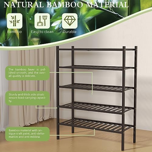 ROMGUAR CRAFT 5 Tier Bamboo Shoe Rack for Closet Free Standing Wood Shoe Shelf for Entryway Small Space Stackable 27"x11"x33" (Brown) - Image 6