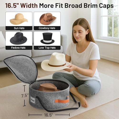 SLEEPING LAMB Cowboy Hat Box for Travel and Storage, Collapsible Cap Organizer Case with Handles & Shoulder Strap for Men Carry Cap Bag, Soft and Large Hat Box for Women Storage for Closet, Grey - Image 4