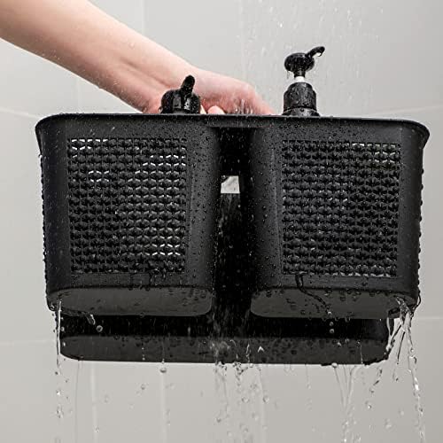 Plastic Portable Shower Caddy Basket with Handle, 3 Compartments, Black - Image 4
