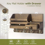 Key Holder Wall Mount, Wooden Key and Mail Organizer, Brown - Image 3