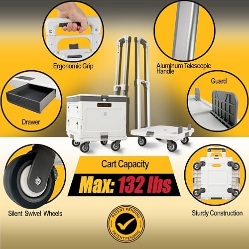 Wellmax Rolling Crate with Wheels, Foldable Utility Cart, 132 lb, White - Image 2