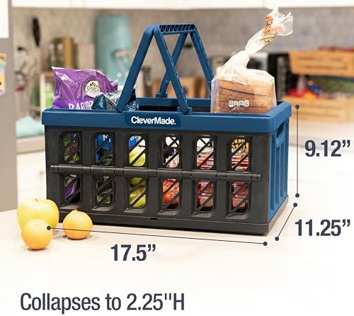 CleverMade Eco Collapsible Shopping Basket with Handles, 24L Ocean, 3 Pack - Image 4