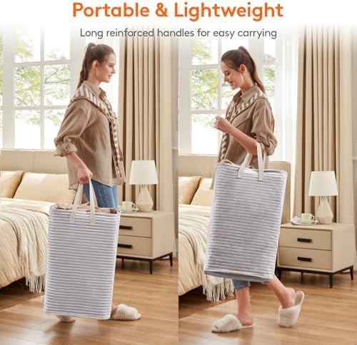 Lifewit 2 Pack Laundry Basket 65L Each, Collapsible Clothes Hamper with Reinforced Handles, Freestanding Waterproof Design for Bedroom and Laundry Room, Grey 130L Total - Image 4