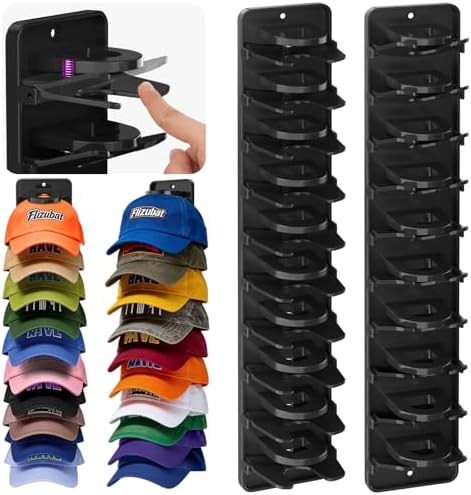 2 Pack Wall Mounted Hat Rack, Hat Organizer for Baseball Caps & Display by Flizubat