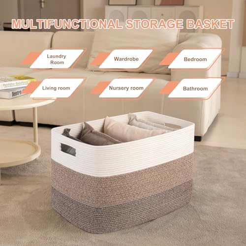 OIAHOMY Blanket Basket Laundry Basket Dog Toy Basket 108L Dark Brown - Image 4