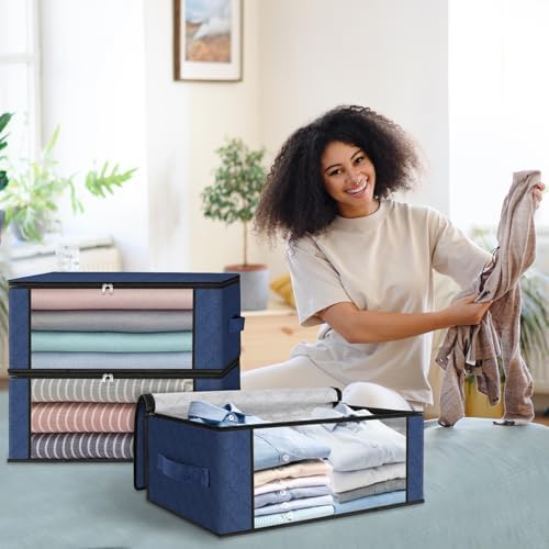 HomeHacks 10-Pack Clothes Organizer Storage Bags, 35L Storage Bins, Blue | Foldable Storage Box Container with Zippers, Clear Window, Reinforced Handles for Closet, Dorm, Pillows, Bedding, Sweater - Image 7