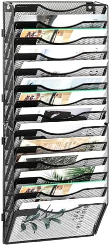 EasyPAG Wall File Organizer for Office 14 Pocket Mesh Wall Mounted Paper Organizer Hanging Folder Holder with Nametag Label for Home School, Black by EasyPAG