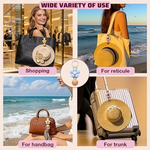 4 Pcs Flower Hat Clip for Travel on Bag Wide Brim Hat Holder for Luggage Backpack Cute Wooden Travel Essentials for Women Beach Vacation Cruise Ship Accessories - Image 6