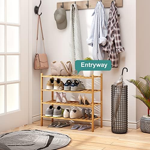 viewcare 4-Tier Bamboo Shoe Rack for Entryway, Stackable | Foldable | Natural, Shoe Organizer for Hallway Closet, Free Standing Shoe Racks for Indoor Outdoor - Image 4
