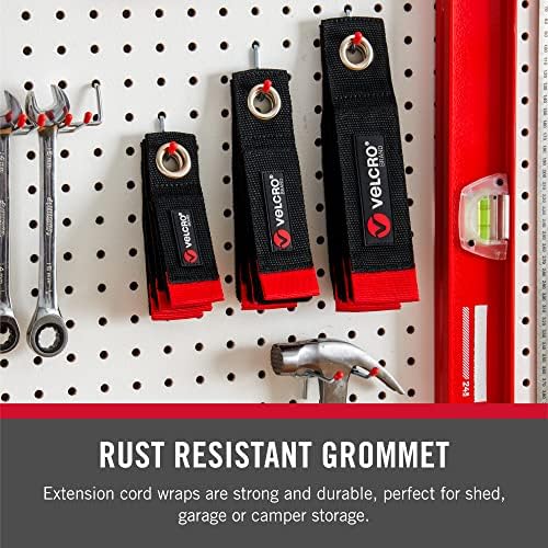 VELCRO Brand Extension Cord Organizer Holder. Heavy Duty Straps for Garage Organization and Storage. Rust Resistant Grommet Hangs Easily on Wall 2pk,Small 10-inch,60bs Weight Rating,Black - Image 5