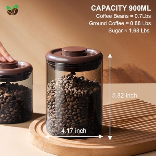 Ankou Glass Coffee Canister 900ml x 2 Jar, Airtight Food Storage Container with Pop Lid, Kitchen High Borosilicate Glass Contianers For Tea Coffee Bean Sugar - Image 5