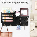 Decorative Key Hanging Rack with 10 Hooks – Easy Install Natural Wooden Key and Mail Holder for Wall Mount – Entryway Decor Rack with Shelf (Black) - Image 5