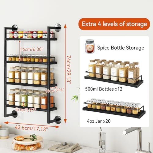 IBUYKE 4 Tier Spice Rack Wall Mount for Kitchen,Black TLJ016B - Image 4