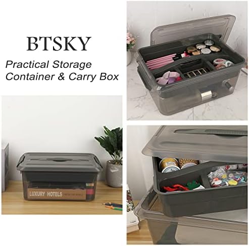BTSKY Stack & Carry Box Clear Plastic Storage Container with Removable Tray - Image 7