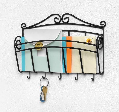 Spectrum Scroll Wall-Mounted Mail Organizer With Key Hooks, Wall Mount Entryway Organizer for Mail & Keys, Wall Letter Holder for Home & Office Organization, Black (Pack of 6) - Image 2