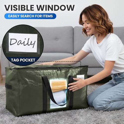 TAILI 12 Pack Green Extra Large Moving Bags,Storage Bag with Visible Window - Image 5