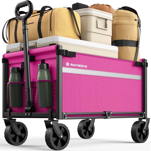 Collapsible Wagon Cart with Wheels, 220LBS for Grocery Shopping Camping by Raynesys