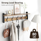 Optish Coat Rack Wall Mount with Shelf, 24 Inch Coat Hanger Walls Mounted, Hat Rack for Walls, Shelf with 5 Coat Hooks, Wall Hanger for Entryway (Brown) - Image 2