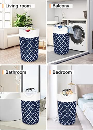 Large Laundry Basket 82L Tall Collapsible Hamper with Handles for Dorm Blue - Image 7