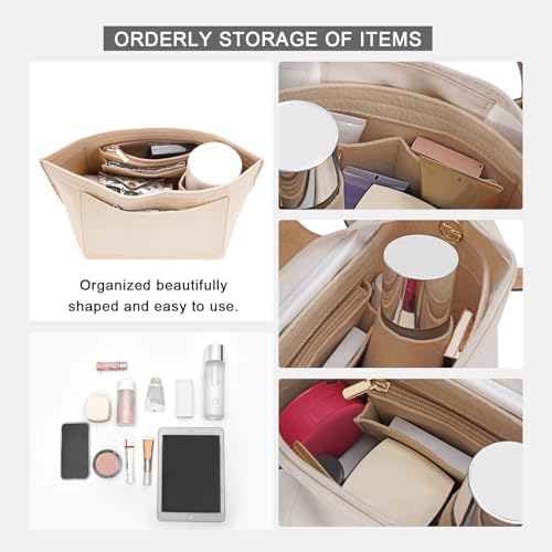 LOUKAYCCI Felt Purse Organizer Insert for Longchamp Le Pliage M Handbag Insert (Medium Beige) - Image 5