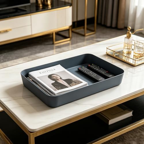 Desktop Storage Organizer Valet Tray - Makeup Organizer for Watch Wallet Phone Keys Perfume, Square Catchall Tray for Kitchen Counter Vanity Bathroom Living Room|Blue - Image 3