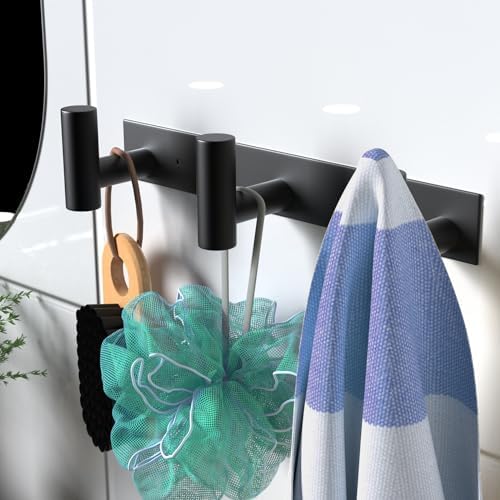 VAEHOLD Black Hat and Coat Wall Mount Rack - 3 Hooks for Robes, Bags, Keys, and Towels - Bathroom Towel Hanger Organizer (2 Pack) - Image 3