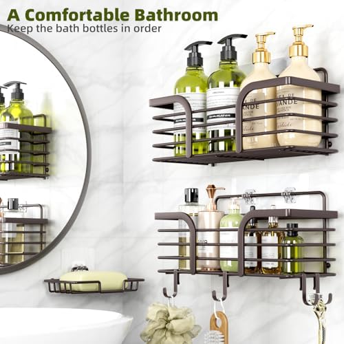 Yougai Shower Organizer with Soap Holder and Hooks, (Brown) - Image 3