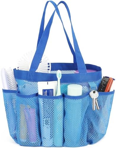 Fammart Mesh Shower Caddy Portable for College Dorm Room Essentials, Odorless Polyester Large Shower Tote Bag with Dual Handles, 8-Pocket Quick-Dry Toiletry Organizer for Travel, Beach, Camping, Gym by Fammart