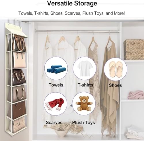 Lirex Over The Door Purse Organizer & Purse Shelf for Closet – Handbag Storage Organizer with Purse Hanger. Perfect for Scarves, Hats, and Leggings. L (15.7'' x 5.7'' x 68''), Cream White - Image 5