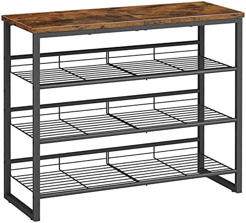 HOOBRO Shoe Rack, 4 Tier Shoe Organizer for Front Door Entrance, Shoe Shelf with Adjustable Tilt Angle, Holds 12-16 Pairs, for Entryway, Garage, Closet, Rustic Brown and Black BF09XJ01 by HOOBRO
