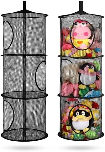 2Pcs Hanging Stuffed Animal Storage Hammock Net 3 Tiers, Black by coastalrose