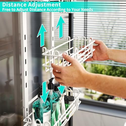HapiRm 4 Tier Over the Door Shower Caddy, Hanging Shower Caddy with 22 Hooks and 2 Toothbrush Holders, No Drilling Adjustable Hanging Bathroom Organizer - White - Image 2