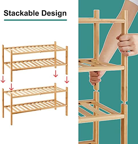 viewcare 4-Tier Bamboo Shoe Rack for Entryway, Stackable | Foldable | Natural, Shoe Organizer for Hallway Closet, Free Standing Shoe Racks for Indoor Outdoor - Image 5