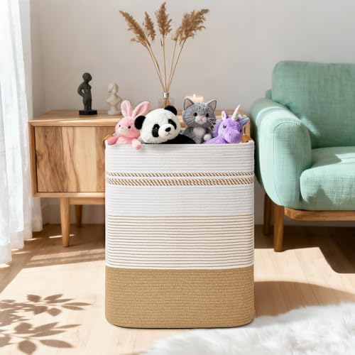 Laundry Hamper, 105L Tall Laundry Basket with Leather Handles, Rectangle Large Clothes Hamper for Organizing, Cotton Woven Laundry Baskets Storage Hampers for Bedroom, Nursery, Living Room - Image 2