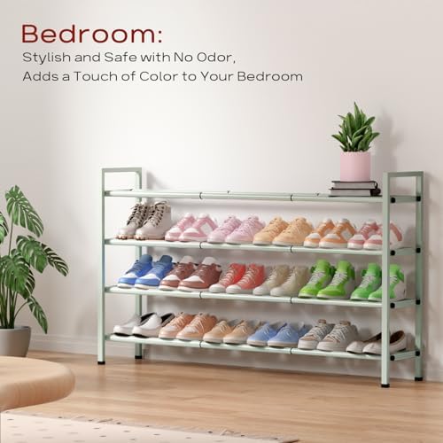 Bumusty 4 Tier Long Expandable Shoe Rack for Closet, Green - Image 6