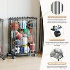 Garage Ball Storage Rack, Metal Sports Equipment Organizer, Black - Image 3