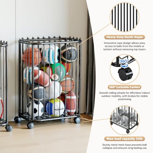 Garage Ball Storage Rack, Metal Sports Equipment Organizer, Black - Image 3