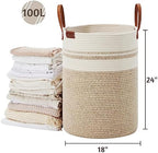 VIPOSCO 100L Tall Woven Rope Laundry Hamper, Leather Handles, Brown & White - Image 5