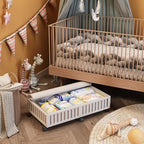 2 Pack Large Bamboo Under Bed Storage Containers with Wheels, White | Underbed Drawer Storage with Bag, Wood Rolling Underbed Organizer for Shoes, Sheets Clothes Blanket Comforter, Under Crib Toy - Image 4