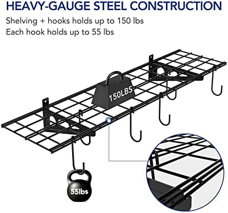 FLEXIMOUNTS 1-Pack 1x4 ft Garage Wall Shelving, Include 6 Bike Hooks, Black - Image 4